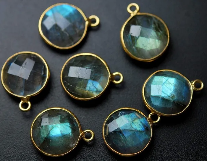 Charm Necklaces Beads Supplies USA 925 Sterling Vermeil Silver Labradorite Faceted Coins Shape charm 10 Piece 16mm Charm Necklaces Beads Supplies USA 925 Sterling Vermeil Silver Labradorite Faceted Coins Shape charm 10 Piece 16mm