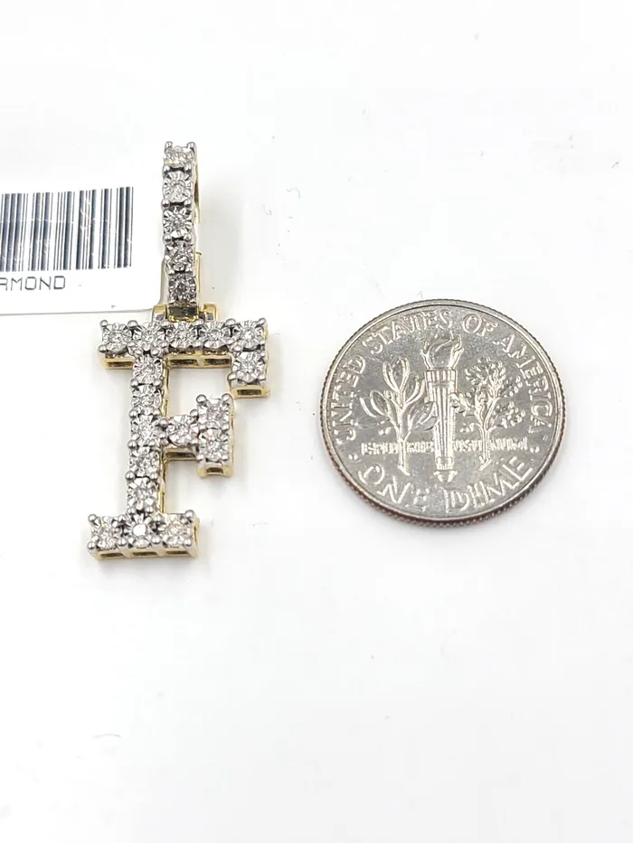 Charm Necklaces Globalwatches10 Real 10k Gold Diamond Letter E Initial Alphabet CharmPendant 125