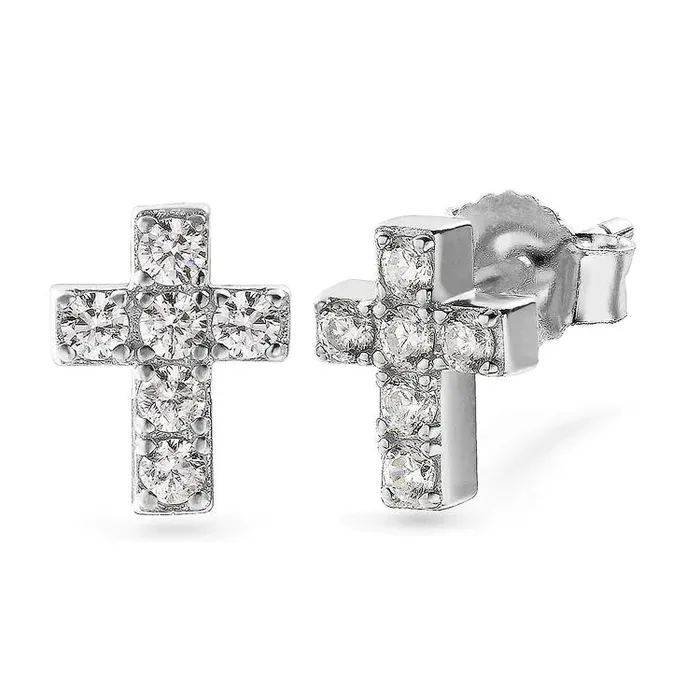 Earrings 925 Sterling Silver Diamond Cross Stud Earrings for Men YiWuJinAo