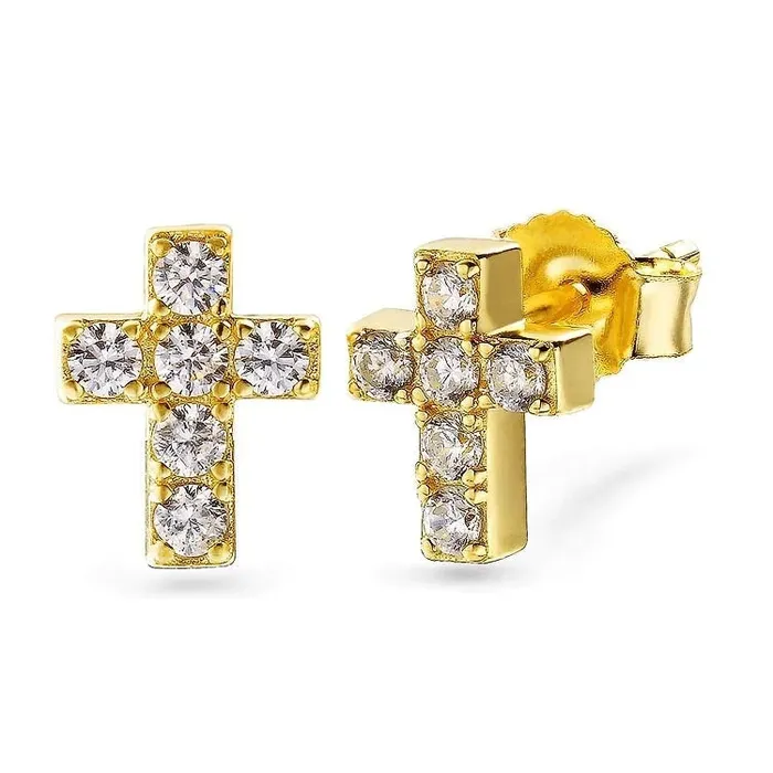 Earrings 925 Sterling Silver Diamond Cross Stud Earrings for Men YiWuJinAo