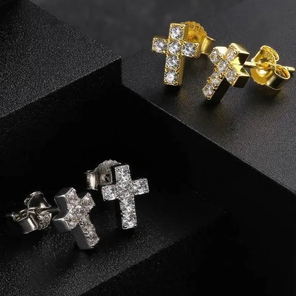 Earrings 925 Sterling Silver Diamond Cross Stud Earrings for Men YiWuJinAo