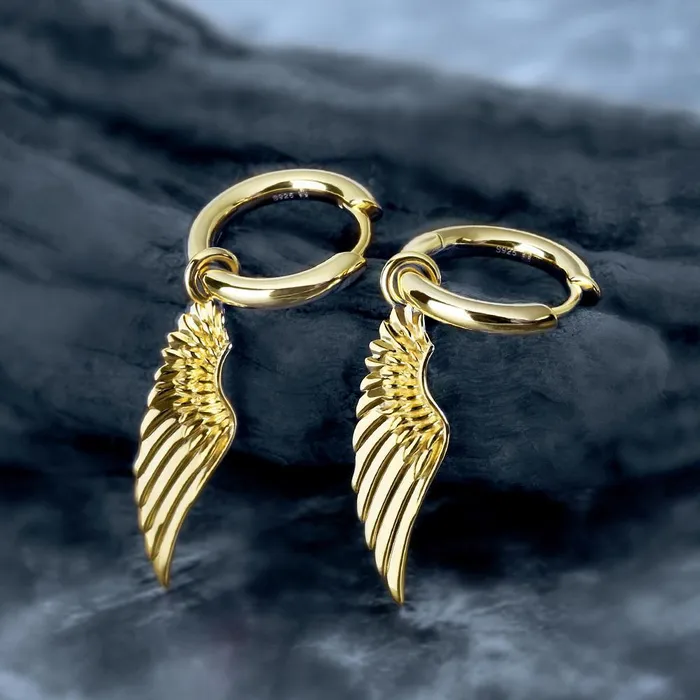 Earrings Bling Proud The Hope 925 Sterling Silver Hoop Dangle Angel Wing Earrings
