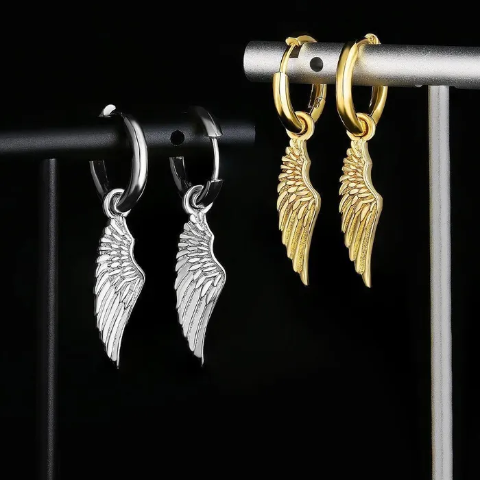 Earrings Bling Proud The Hope 925 Sterling Silver Hoop Dangle Angel Wing Earrings
