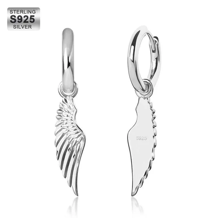 Earrings Bling Proud The Hope 925 Sterling Silver Hoop Dangle Angel Wing Earrings