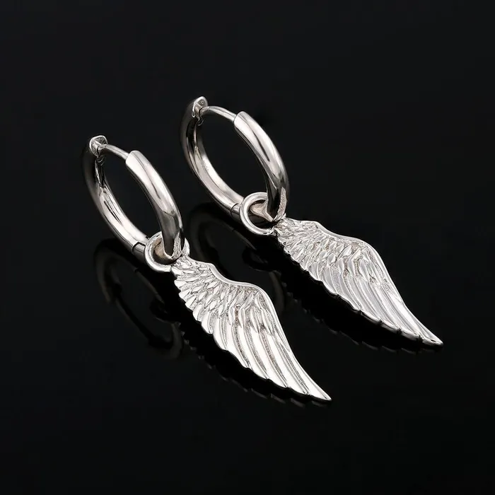 Earrings Bling Proud The Hope 925 Sterling Silver Hoop Dangle Angel Wing Earrings
