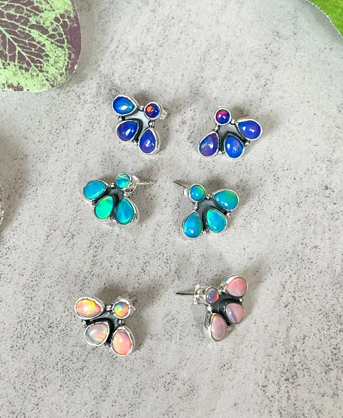 Earrings SophiaRene Boutique Sterling Silver Aurora Opal Stud Blossom Earrings