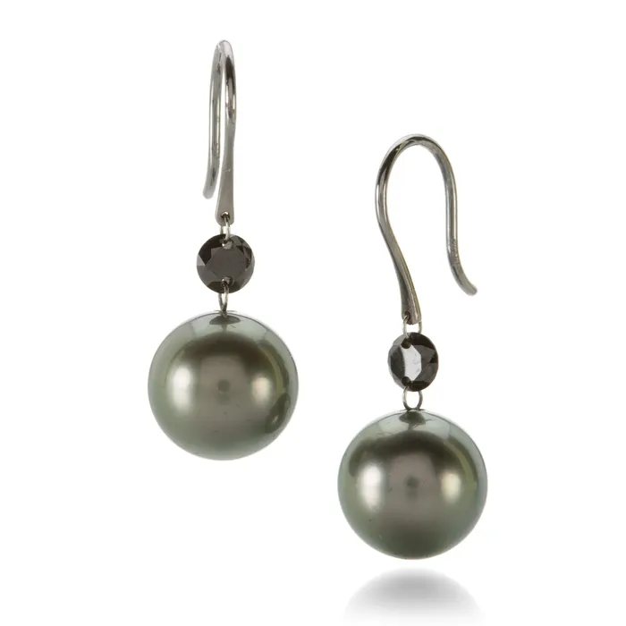 Gellner Earrings Tahitian Pearl Black Diamond Earrings