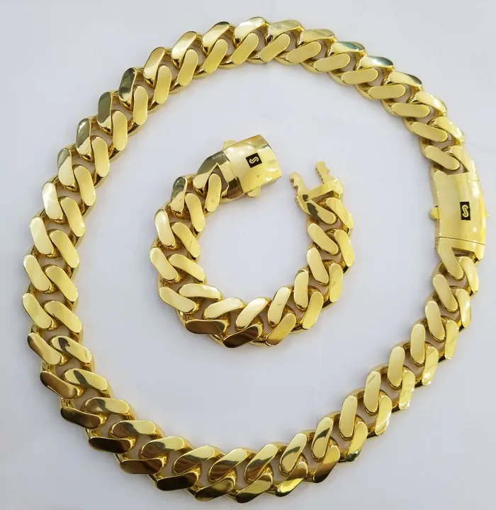 Gold and Diamond Bracelets 10k Heavy Gold Cuban Link Royal Monaco chain 23mm Bracelet 10kt Real gold set