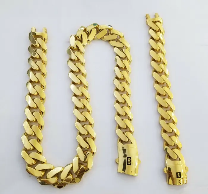 Gold and Diamond Bracelets 10k Heavy Gold Cuban Link Royal Monaco chain 23mm Bracelet 10kt Real gold set