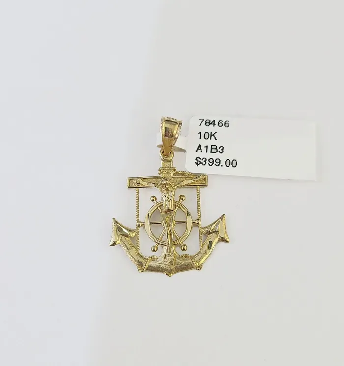 Gold and Diamond Charm Necklaces 10K Gold Franco Chain Anchor Charm Length 1826 15mm REAL Yellow