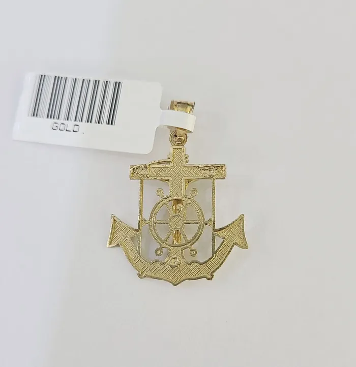 Gold and Diamond Charm Necklaces 10K Gold Franco Chain Anchor Charm Length 1826 15mm REAL Yellow