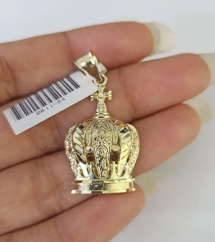 Gold and Diamond Charm Necklaces 10K Imperial Crown Charm Pendant Real Yellow Gold Royal 15 Inch 10kt