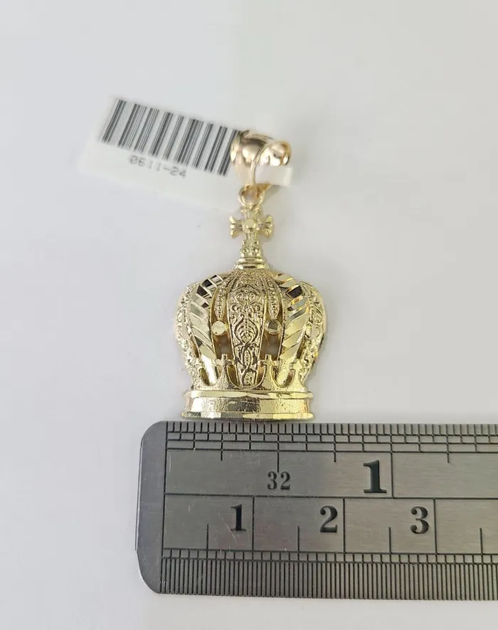 Gold and Diamond Charm Necklaces 10K Imperial Crown Charm Pendant Real Yellow Gold Royal 15 Inch 10kt