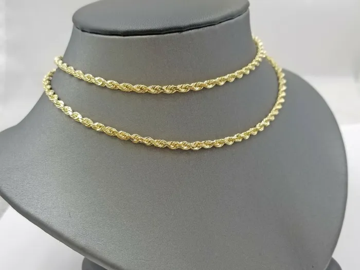 Gold and Diamond PreStyled Sets Real 18k Solid Yellow Gold Rope Chain 2mm Diamond Cut 18 Inches Lobster Lock Gold and Diamond PreStyled Sets Real 18k Solid Yellow Gold Rope Chain 2mm Diamond Cut 18 Inches Lobster Lock
