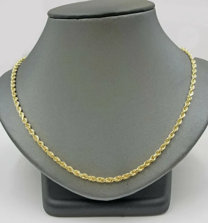Gold and Diamond PreStyled Sets Real 18k Solid Yellow Gold Rope Chain 2mm Diamond Cut 18 Inches Lobster Lock