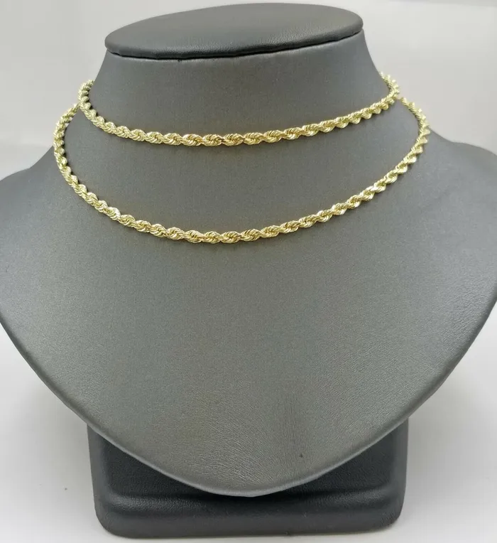 Gold and Diamond PreStyled Sets Real 18k Solid Yellow Gold Rope Chain 2mm Diamond Cut 18 Inches Lobster Lock