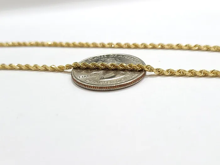 Gold and Diamond PreStyled Sets Real 18k Solid Yellow Gold Rope Chain 2mm Diamond Cut 18 Inches Lobster Lock