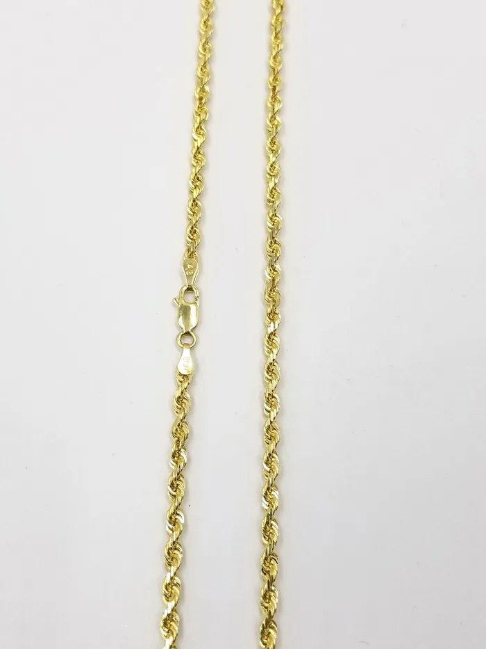 Gold and Diamond PreStyled Sets Real 18k Solid Yellow Gold Rope Chain 2mm Diamond Cut 18 Inches Lobster Lock