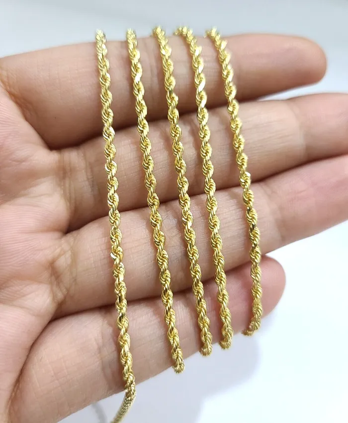 Gold and Diamond PreStyled Sets Real 18k Solid Yellow Gold Rope Chain 2mm Diamond Cut 18 Inches Lobster Lock