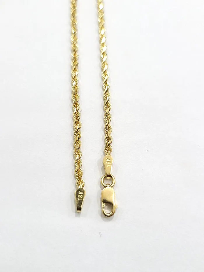 Gold and Diamond PreStyled Sets Real 18k Solid Yellow Gold Rope Chain 2mm Diamond Cut 18 Inches Lobster Lock