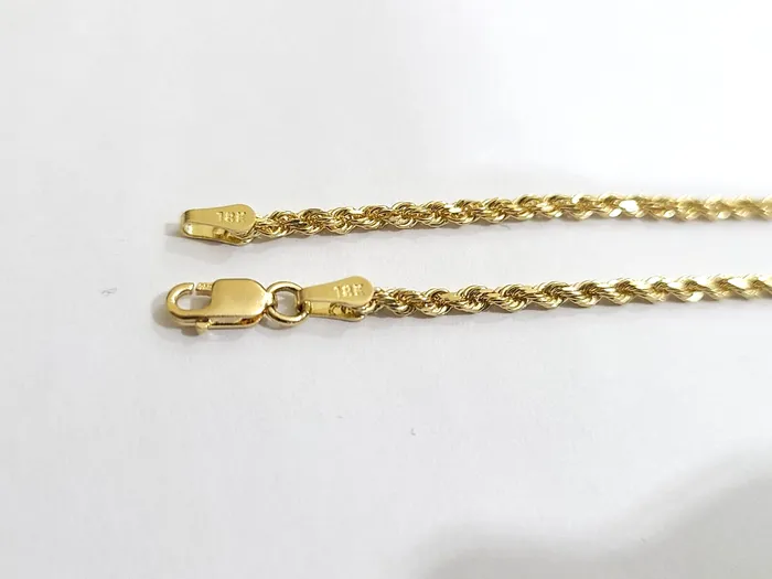 Gold and Diamond PreStyled Sets Real 18k Solid Yellow Gold Rope Chain 2mm Diamond Cut 18 Inches Lobster Lock