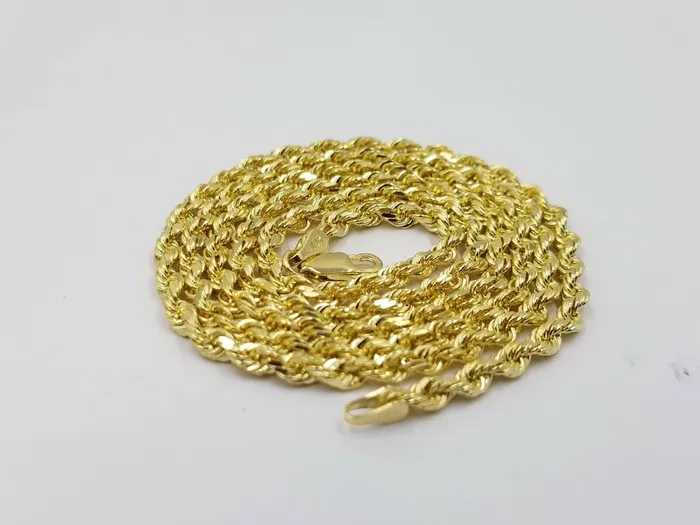 Gold and Diamond PreStyled Sets Real 18k Solid Yellow Gold Rope Chain 2mm Diamond Cut 18 Inches Lobster Lock