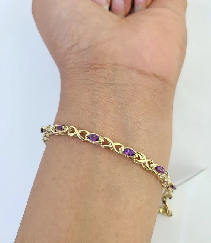 Gold and Diamond Real 10K Yellow Gold Purple Tennis Bracelet 4mm 75 Inches 10kt Gold Bracelets Gold and Diamond Real 10K Yellow Gold Purple Tennis Bracelet 4mm 75 Inches 10kt Gold Bracelets