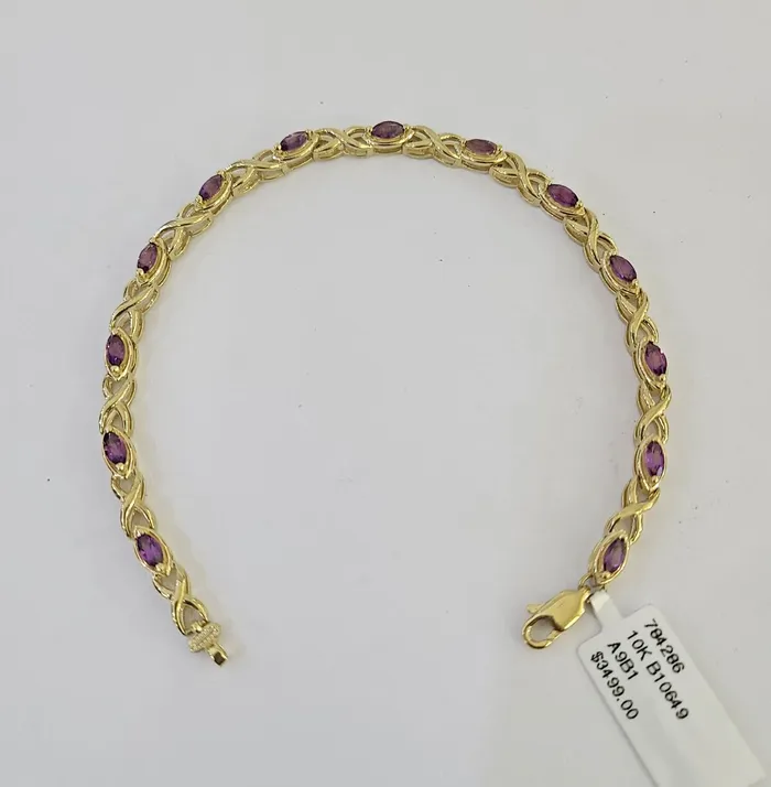 Gold and Diamond Real 10K Yellow Gold Purple Tennis Bracelet 4mm 75 Inches 10kt Gold Bracelets