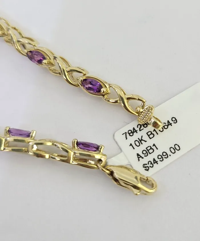 Gold and Diamond Real 10K Yellow Gold Purple Tennis Bracelet 4mm 75 Inches 10kt Gold Bracelets