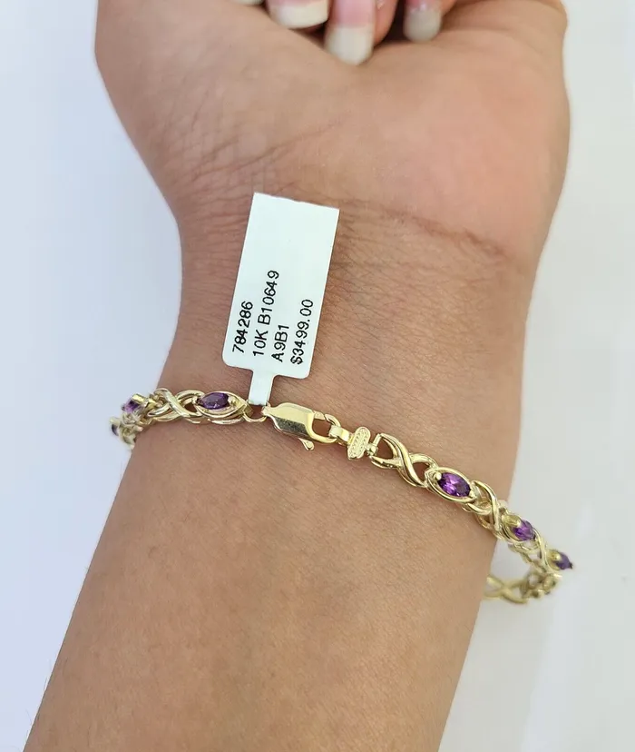 Gold and Diamond Real 10K Yellow Gold Purple Tennis Bracelet 4mm 75 Inches 10kt Gold Bracelets