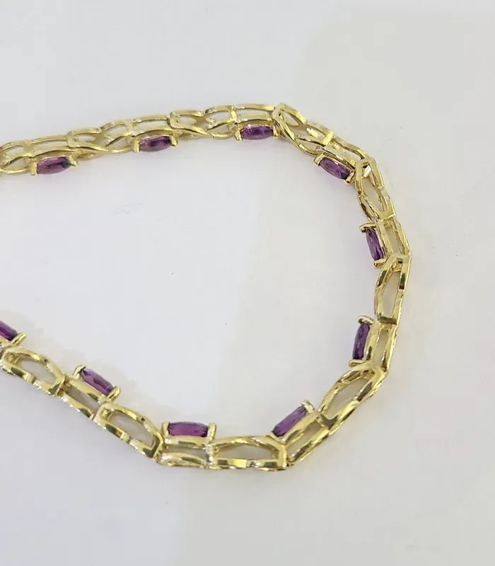 Gold and Diamond Real 10K Yellow Gold Purple Tennis Bracelet 4mm 75 Inches 10kt Gold Bracelets