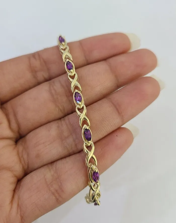 Gold and Diamond Real 10K Yellow Gold Purple Tennis Bracelet 4mm 75 Inches 10kt Gold Bracelets