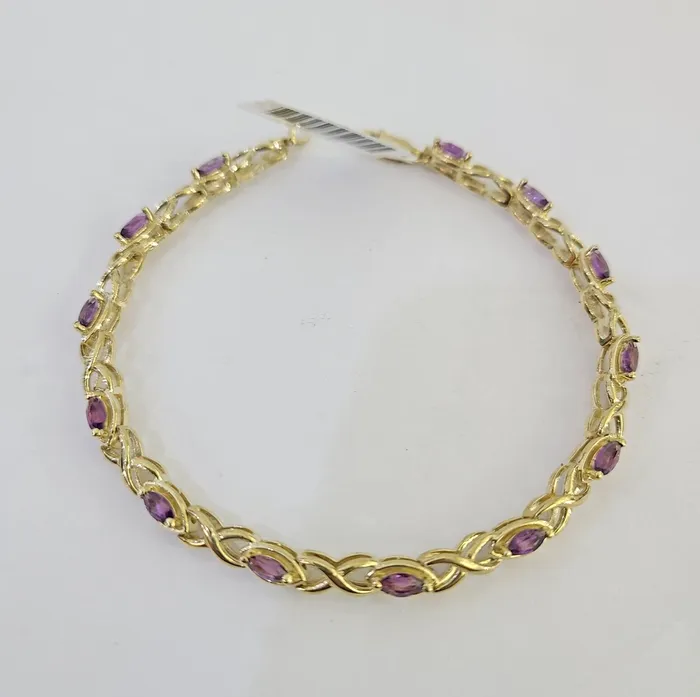 Gold and Diamond Real 10K Yellow Gold Purple Tennis Bracelet 4mm 75 Inches 10kt Gold Bracelets