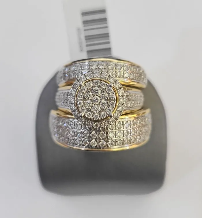 Gold and Diamond REAL 14k Diamond Ring Yellow Gold Ladies Men Trio SET Wedding Engagement Genuine Rings Gold and Diamond REAL 14k Diamond Ring Yellow Gold Ladies Men Trio SET Wedding Engagement Genuine Rings