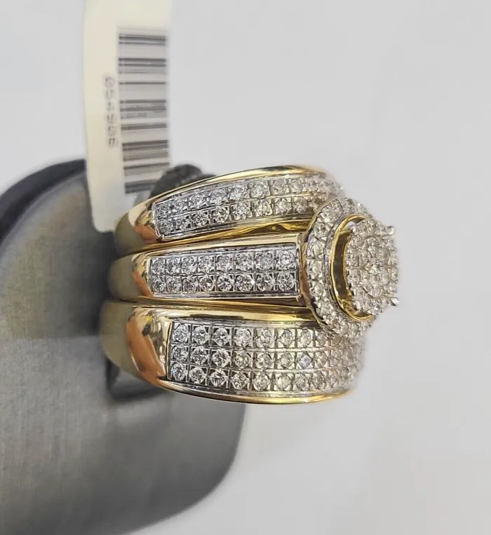 Gold and Diamond REAL 14k Diamond Ring Yellow Gold Ladies Men Trio SET Wedding Engagement Genuine Rings
