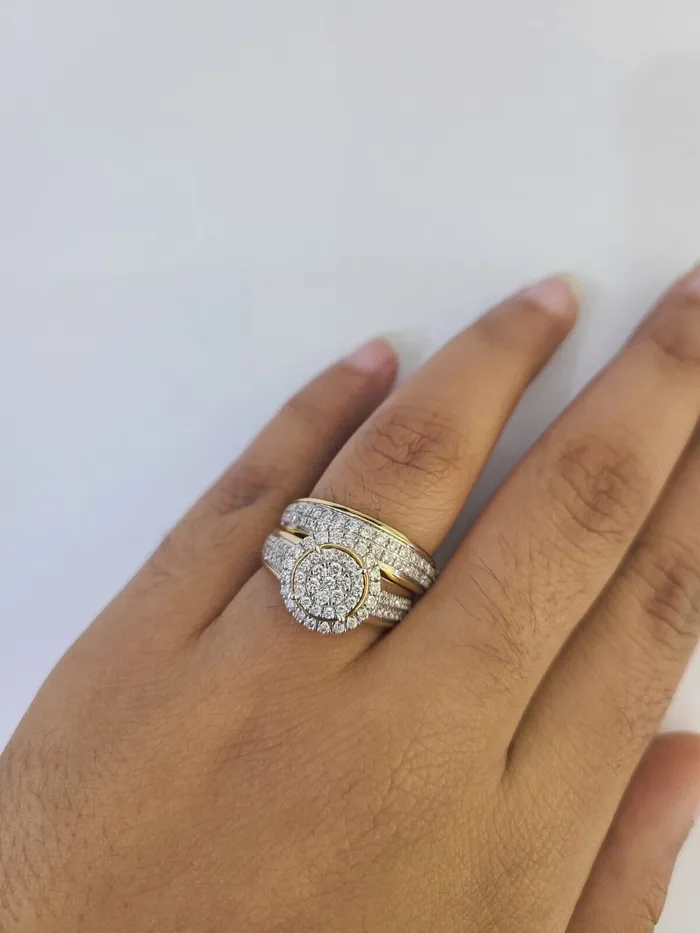 Gold and Diamond REAL 14k Diamond Ring Yellow Gold Ladies Men Trio SET Wedding Engagement Genuine Rings