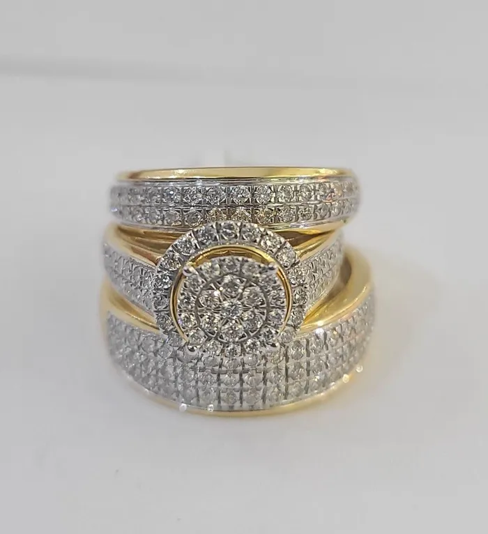 Gold and Diamond REAL 14k Diamond Ring Yellow Gold Ladies Men Trio SET Wedding Engagement Genuine Rings