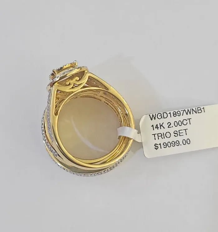 Gold and Diamond REAL 14k Diamond Ring Yellow Gold Ladies Men Trio SET Wedding Engagement Genuine Rings