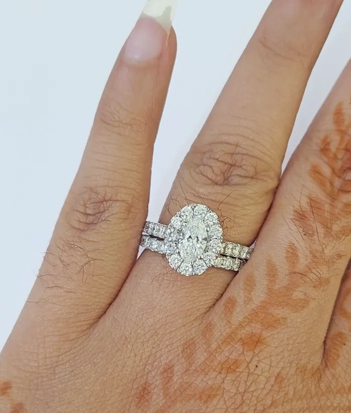 Gold and Diamond Rings REAL 14k White Gold Diamond Ring Oval Shaped Ladies Wedding Engagement