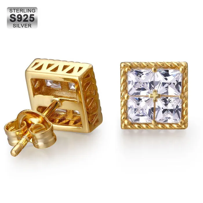 KRKC Princess Cut Diamond CZ Square Stud Mens Earrings Earrings