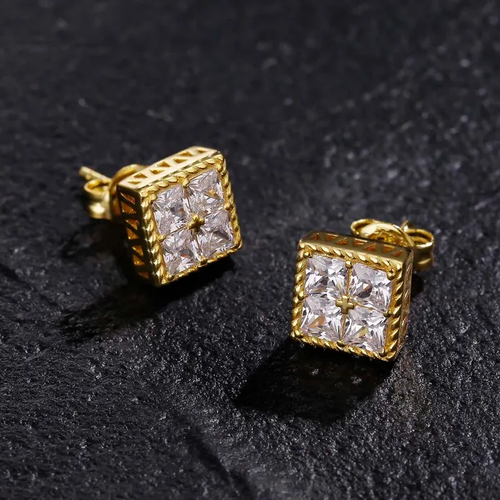 KRKC Princess Cut Diamond CZ Square Stud Mens Earrings Earrings