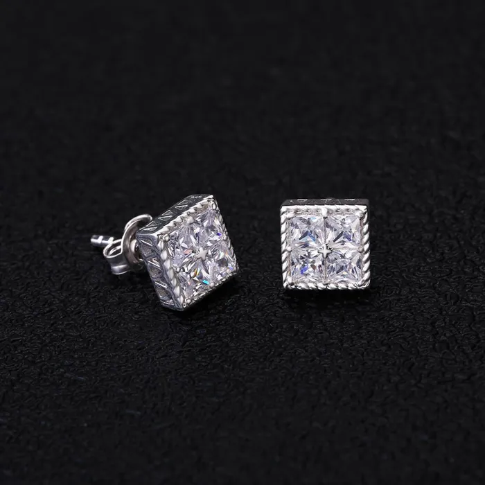 KRKC Princess Cut Diamond CZ Square Stud Mens Earrings Earrings