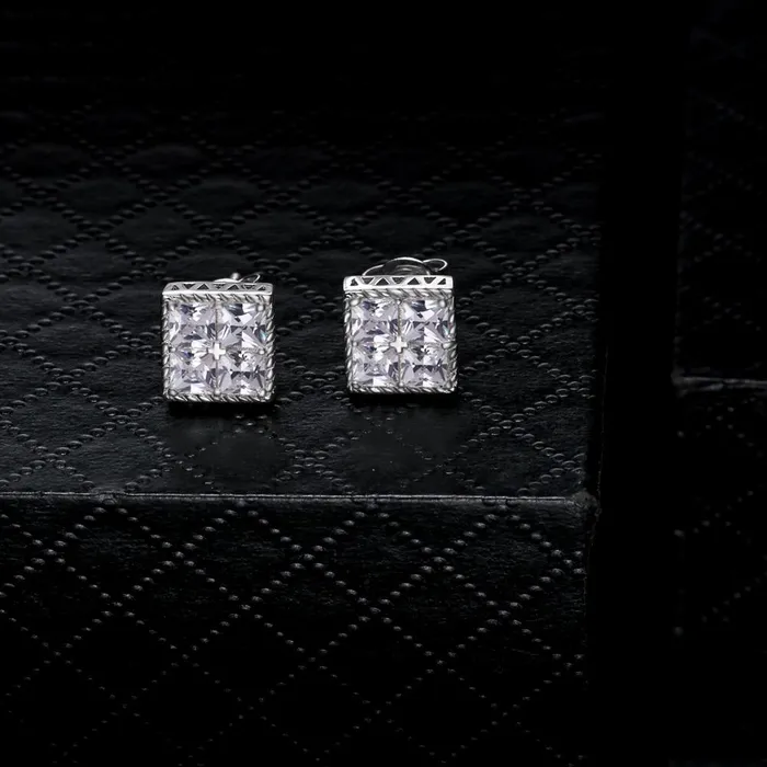 KRKC Princess Cut Diamond CZ Square Stud Mens Earrings Earrings