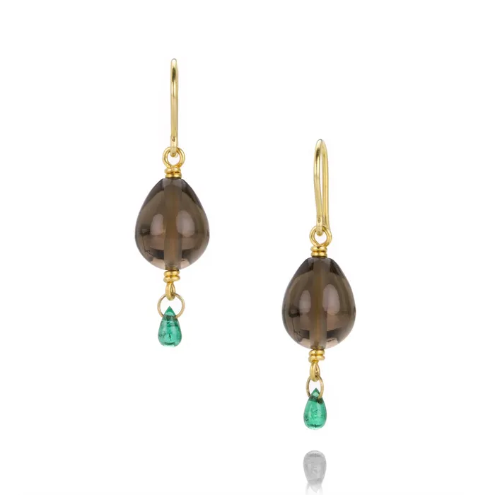 Mallary Marks Earrings Smoky Quartz and Emerald Spun Sugar Earrings
