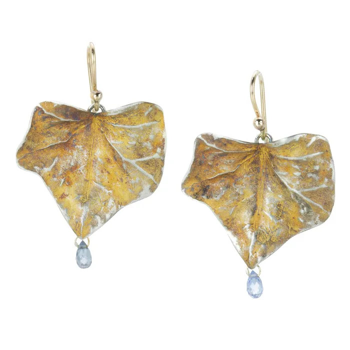 Medium Silver Ivy Leaf Earrings with Sapphires Gabriella Kiss Earrings
