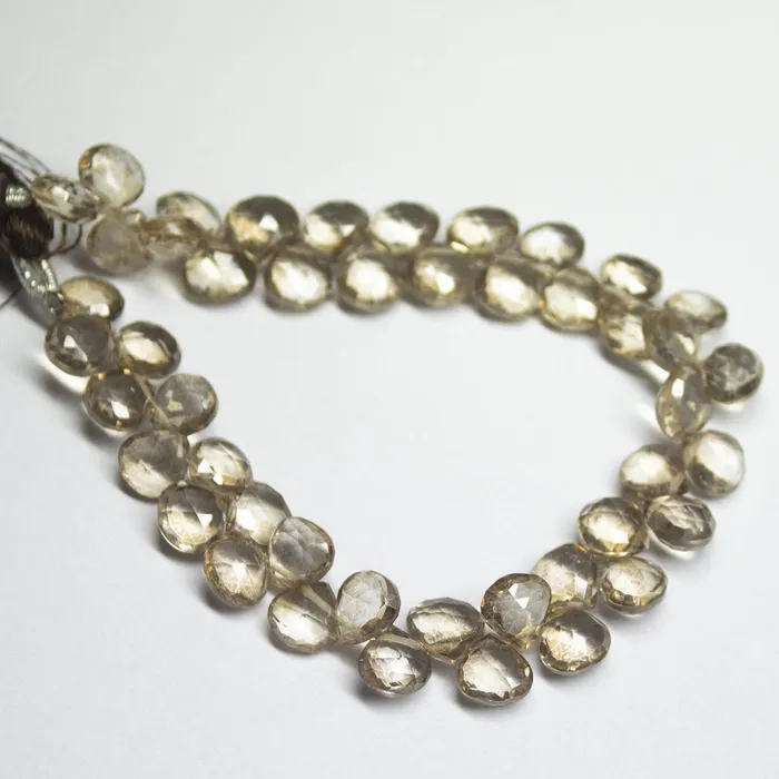 Natural Mystic Smoky Quartz Faceted Heart Drop Beads 7mm 8mm 8 Beads Supplies USA Earrings