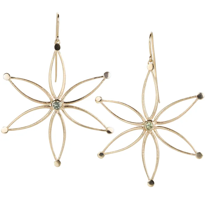 Nicole Landaw Earrings Green Sapphire Flower Outline Earrings
