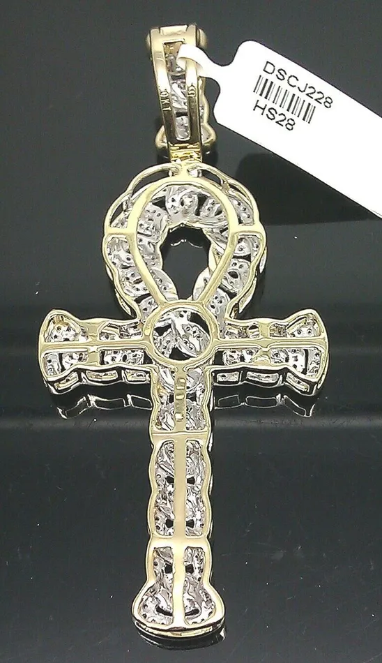 PreStyled Sets Real 10K gold Diamond Cross Ankh Charm Pendant 1 CT Genuine Diamond Yellow Gold Gold and Diamond
