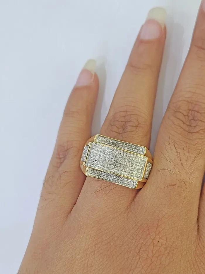Rings Gold and Diamond Real 10k Yellow Gold Diamond Mens Ring Band Wedding Genuine Natural