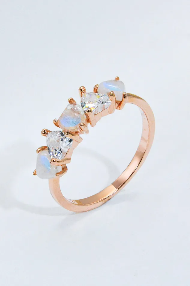 Rings Trendsi Moonstone and Zircon Heart Ring